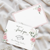 Modern Pink Roses Script Graduation サンキューカード