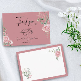 Modern Pink Roses Script Graduation サンキューカード