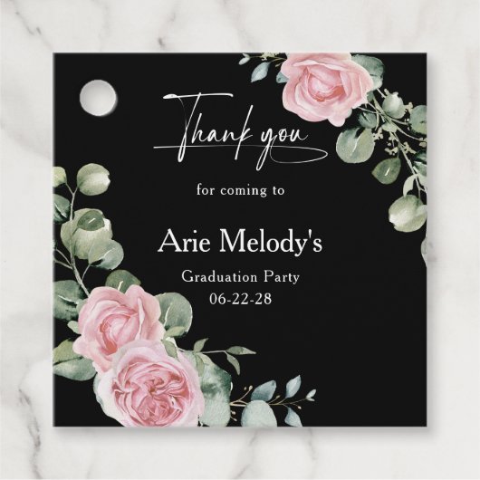 Modern Pink Roses Script Graduation フェイバータグ (正面)