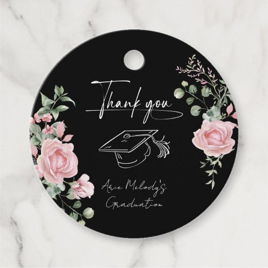 Modern Pink Roses Script Graduation フェイバータグ (正面)