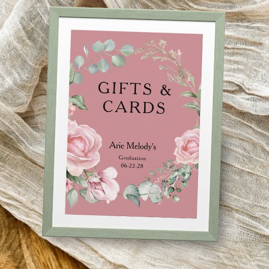 Modern Pink Roses Script Graduation Gifts & Cards