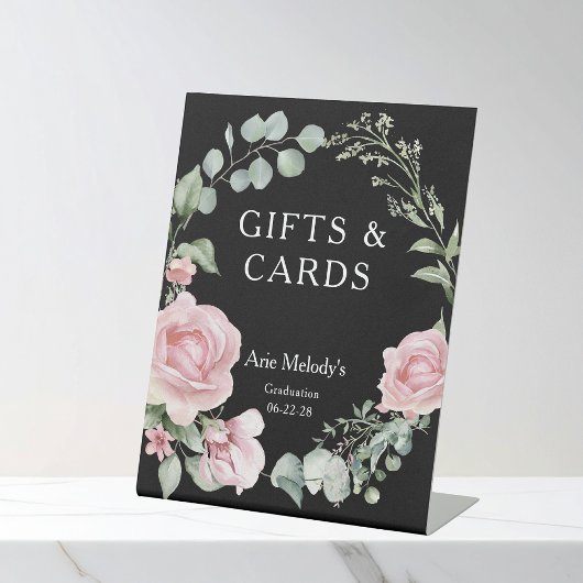 Modern Pink Roses Script Graduation Gifts & Cards 台座サイン