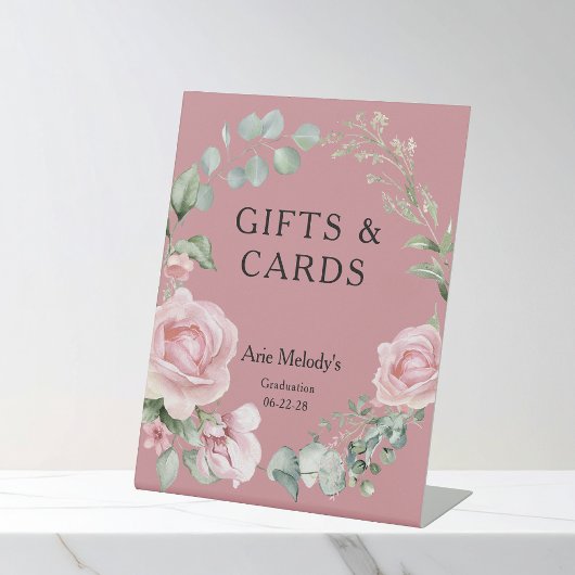 Modern Pink Roses Script Graduation Gifts & Cards 台座サイン