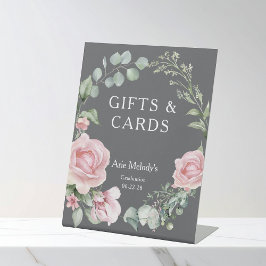 Modern Pink Roses Script Graduation Gifts & Cards 台座サイン