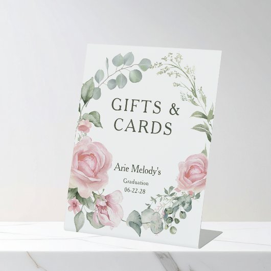 Modern Pink Roses Script Graduation Gifts & Cards 台座サイン