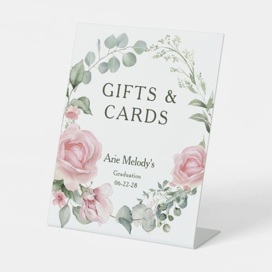 Modern Pink Roses Script Graduation Gifts & Cards 台座サイン (正面)