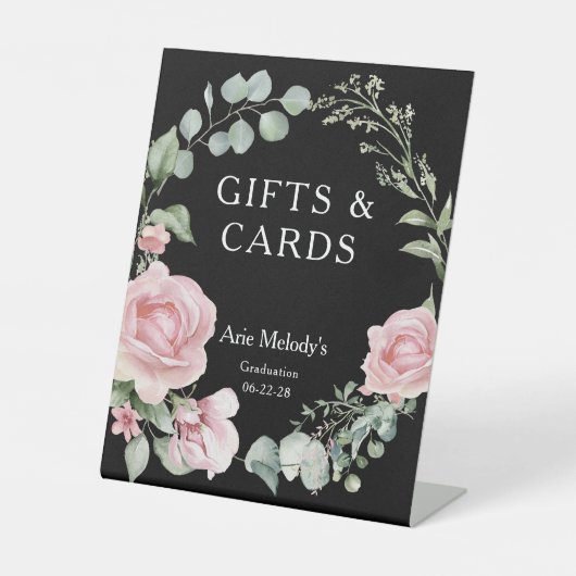 Modern Pink Roses Script Graduation Gifts & Cards 台座サイン (正面)