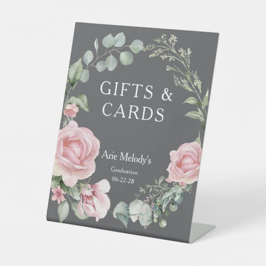 Modern Pink Roses Script Graduation Gifts & Cards 台座サイン (正面)