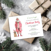 Modern Pink Santa Funny Christmas Party Template 招待状