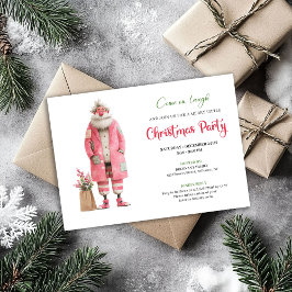 Modern Pink Santa Funny Christmas Party Template 招待状