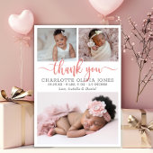 Modern Pink Script Baby Girl Birth Photo Collage  案内状