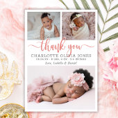 Modern Pink Script Baby Girl Birth Photo Collage  案内状