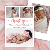 Modern Pink Script Baby Girl Birth Photo Collage  案内状
