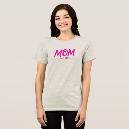 Modern Pink Script Established Mom  トライブレンドＴシャツ (正面全面)