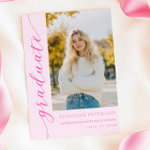 Modern Pink Script Photo Graduation Invitation 招待状