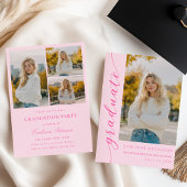 Modern Pink Script Photo Graduation Invitation 招待状
