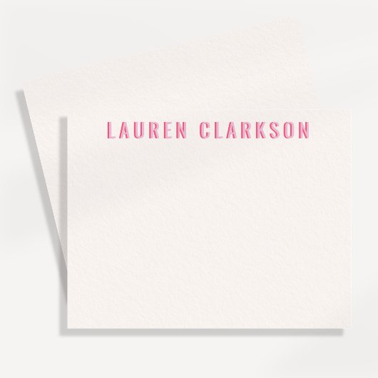 Modern Pink Shadow Name Personalized Note Card 案内状