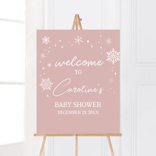 Modern Pink Snowflakes Baby Shower Welcome ポスター
