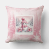 Modern Pink Snowman Christmas Scene Kids Gift  クッション (正面)