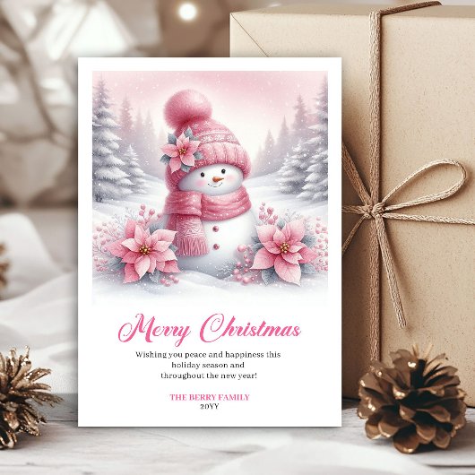 Modern Pink Snowman Kids Download Christmas Cards シーズンカード