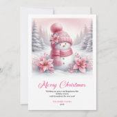 Modern Pink Snowman Kids Download Christmas Cards シーズンカード (正面)