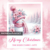 Modern Pink Snowman Kids Winter Forest Pinkmas スタンダードカクテルナプキン