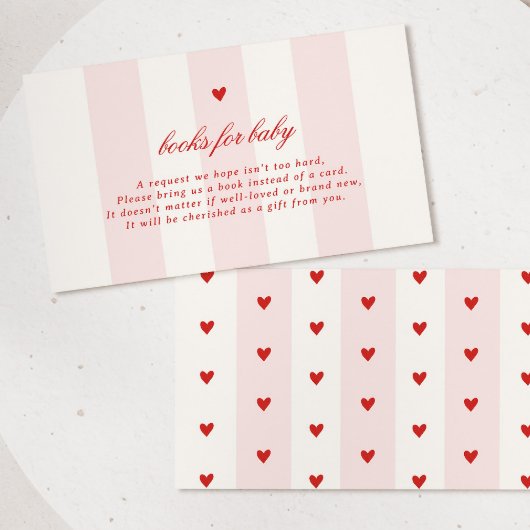 Modern Pink Stripe Heart Valentine Baby Shower エンクロージャーカード