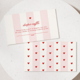 Modern Pink Stripe Heart Valentine Baby Shower エンクロージャーカード