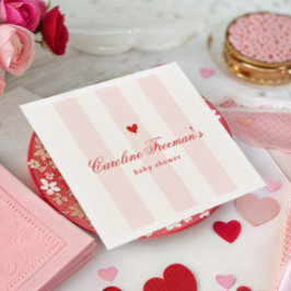 Modern Pink Stripe Heart Valentine Baby Shower スタンダードカクテルナプキン