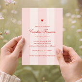 Modern Pink Stripe Heart Valentine Baby Shower 招待状