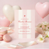 Modern Pink Stripe Heart Valentine Baby Shower 招待状