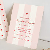 Modern Pink Stripe Heart Valentine Baby Shower 招待状