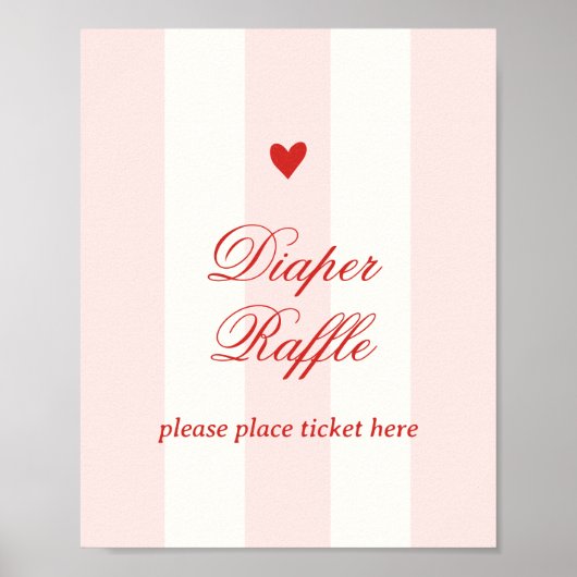 Modern Pink Stripe Heart Valentine Raffle ポスター (正面)
