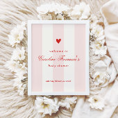 Modern Pink Stripe Heart Valentine Table Welcome ポスター