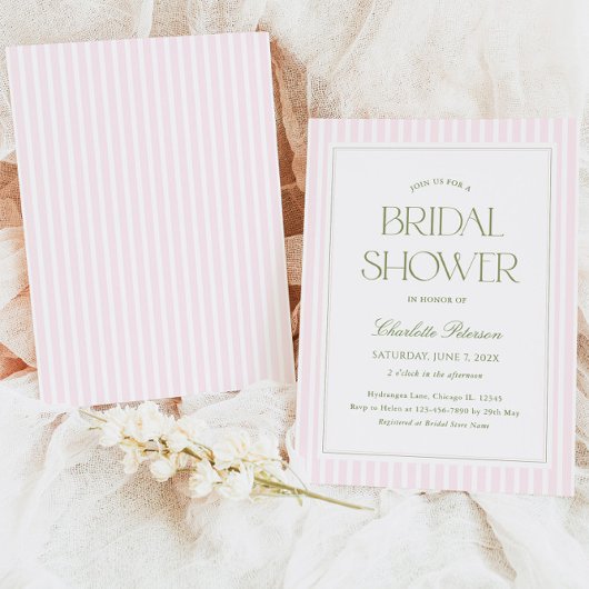 Modern Pink Striped Bridal Shower 招待状