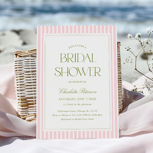 Modern Pink Striped Bridal Shower 招待状