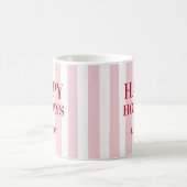 Modern Pink Striped Personalized Happy Holidays コーヒーマグカップ (中央)