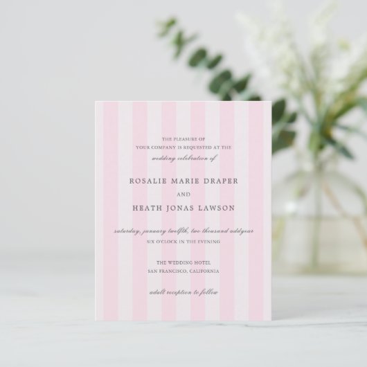 Modern Pink Stripes Elegant Budget Wedding Invite (スタンド正面)