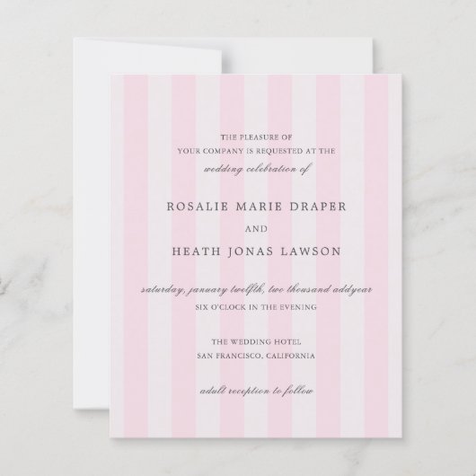Modern Pink Stripes Elegant Budget Wedding Invite (正面)