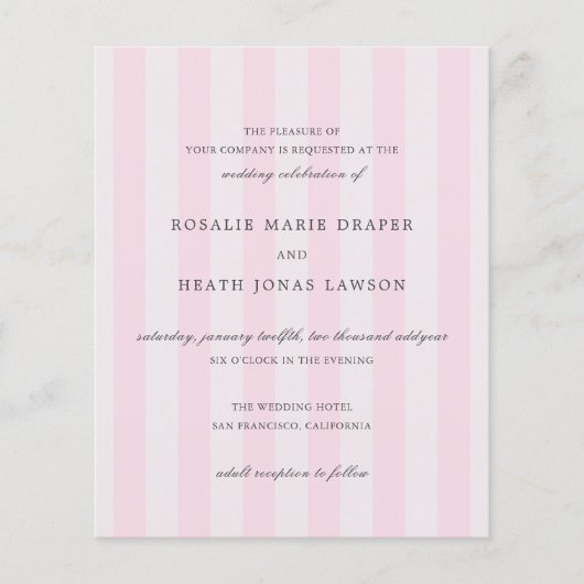 Modern Pink Stripes Elegant Budget Wedding Invite チラシ (正面)