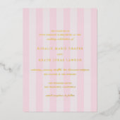 Modern Pink Stripes Elegant Wedding 箔招待状 (正面)