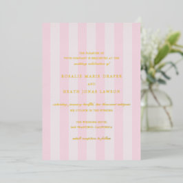 Modern Pink Stripes Elegant Wedding 箔招待状