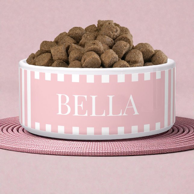 Modern Pink Stripes Pattern Personalized Dog Pet ボウル (Modern Pink Stripes Pattern Personalized Dog Pet Bowl)