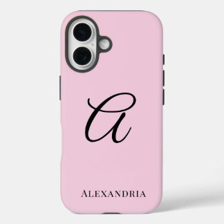 Modern Pink Stylish Personalized Name Initial iPhone 16ケース