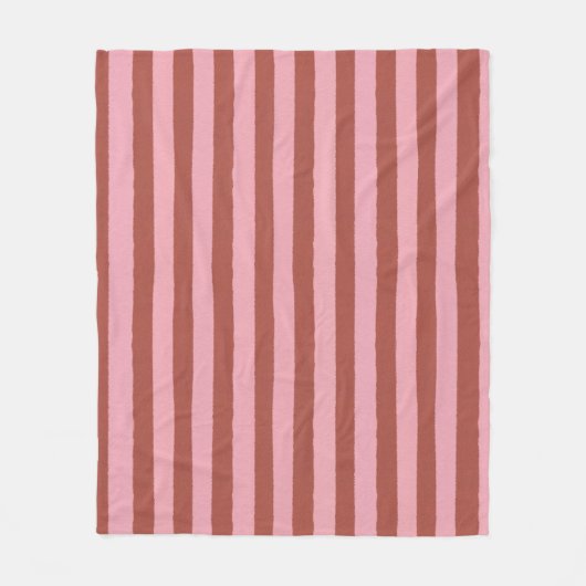 Modern Pink & Terracotta Vertical Stripes Pattern フリースブランケット (正面)