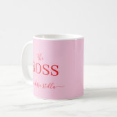 Modern Pink The Boss Name | Girly Gift コーヒーマグカップ (正面左)