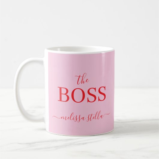 Modern Pink The Boss Name | Girly Gift コーヒーマグカップ (左)
