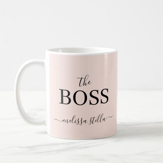 Modern Pink The Boss Name | Girly Gift コーヒーマグカップ (左)