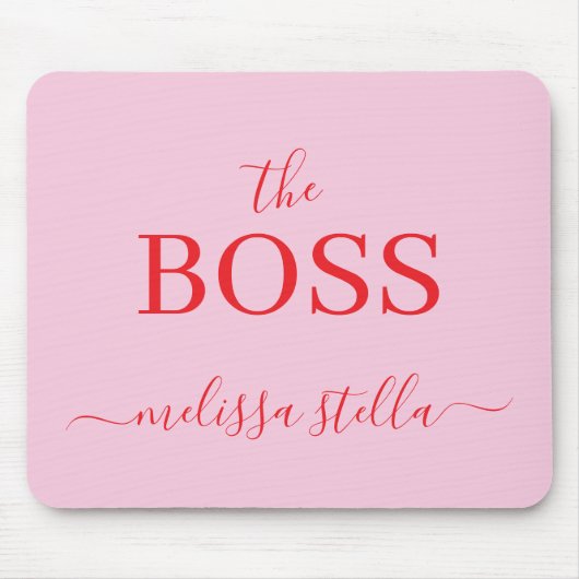 Modern Pink The Boss Name | Girly Gift マウスパッド (正面)