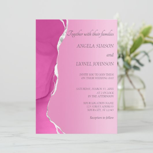 Modern Pink Torn-Edge Wedding  招待状 (スタンド正面)